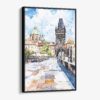 01 - Framed Prague Charles Bridge Watch Tower- Watercolor Canvas Print - Vertical - Main.jpg