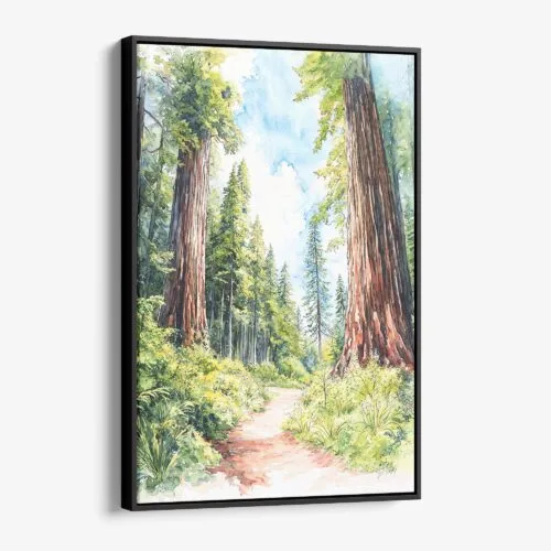 01 - Framed Redwood National Park California Watercolor Canvas Print - Vertical - Main.jpg