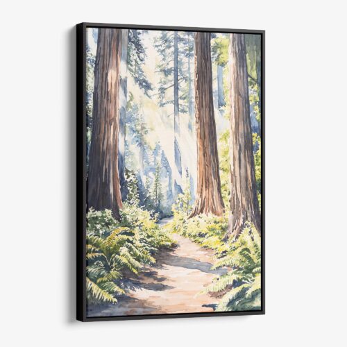 01 - Framed Redwood Nationall Park Watercolor Canvas Print - Vertical - Main.jpg