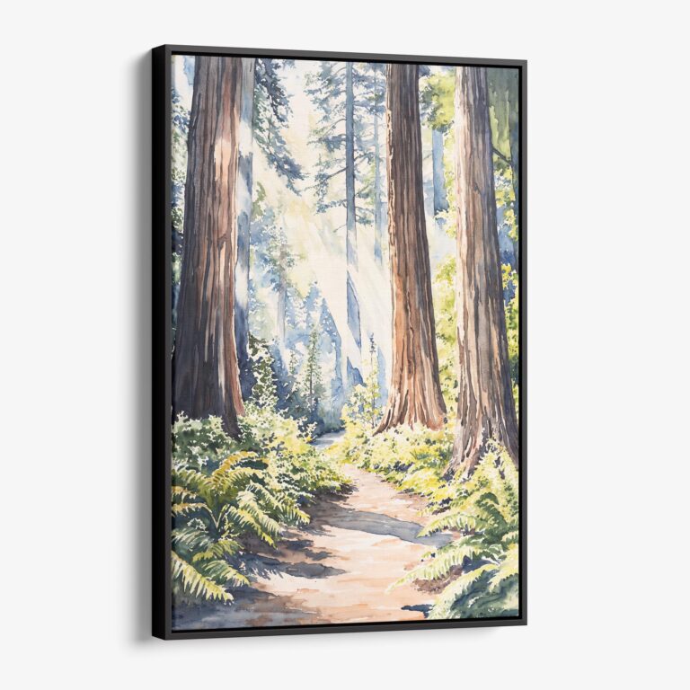 01 - Framed Redwood Nationall Park Watercolor Canvas Print - Vertical - Main.jpg
