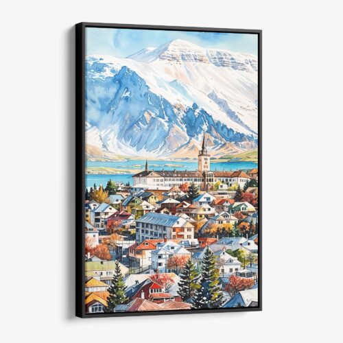 01 - Framed Reykjavik Watercolor Canvas Print - Vertical - Main.jpg