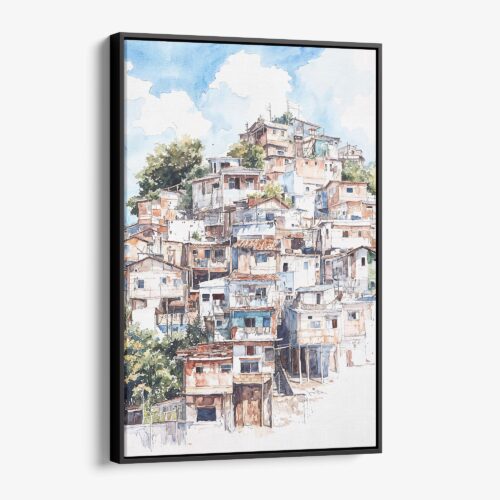 01 - Framed Rio De Janeiro Favelas Watercolor Canvas Print - Vertical - Main.jpg