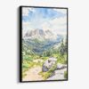 01 - Framed Rocky Mountains Watercolor Canvas Print - Vertical - Main.jpg