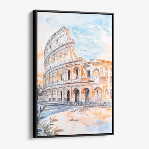 01 - Framed Rome Colosseum Watercolor Canvas Print - Vertical - Main.jpg