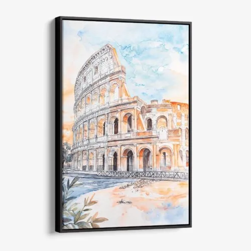 01 - Framed Rome Colosseum Watercolor Canvas Print - Vertical - Main.jpg