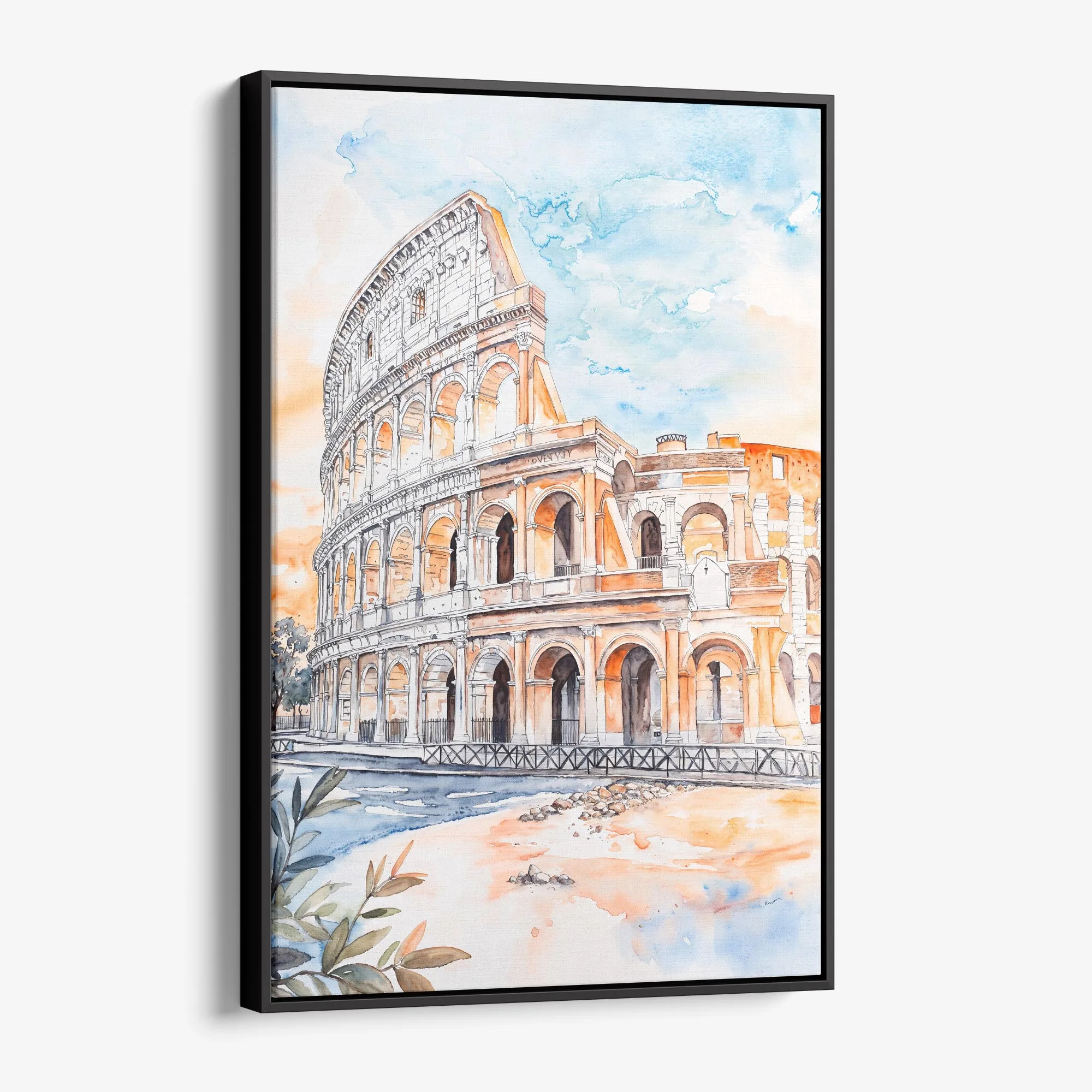 Rome Colosseum Watercolor Canvas Print – Architectural Art
