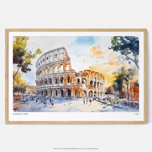 01 - Framed Rome Colosseum Watercolor - Horizontal Art Print - Main.jpg