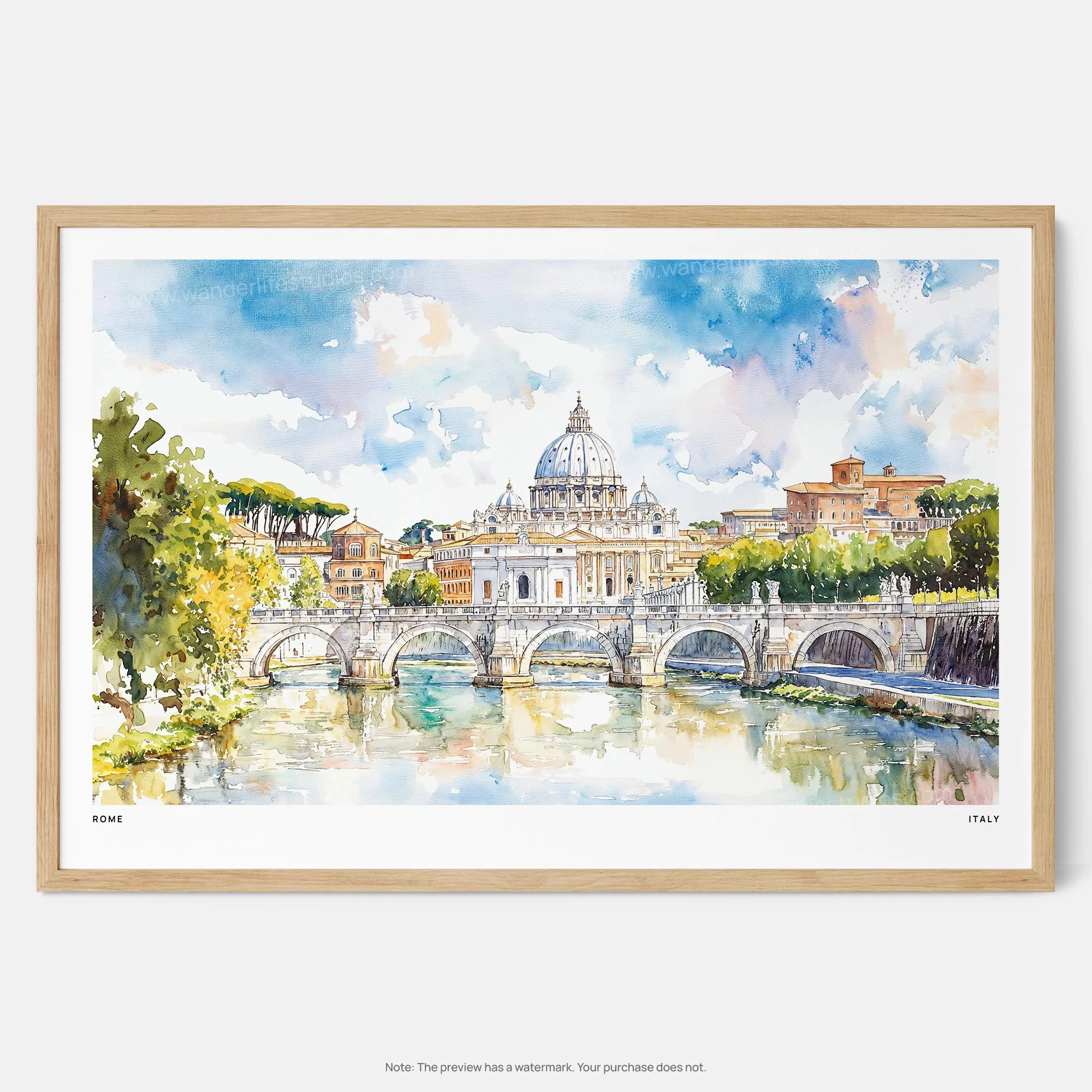 Rome Vitrus Capitol Watercolor Art Print – Iconic Cityscape Wall Art