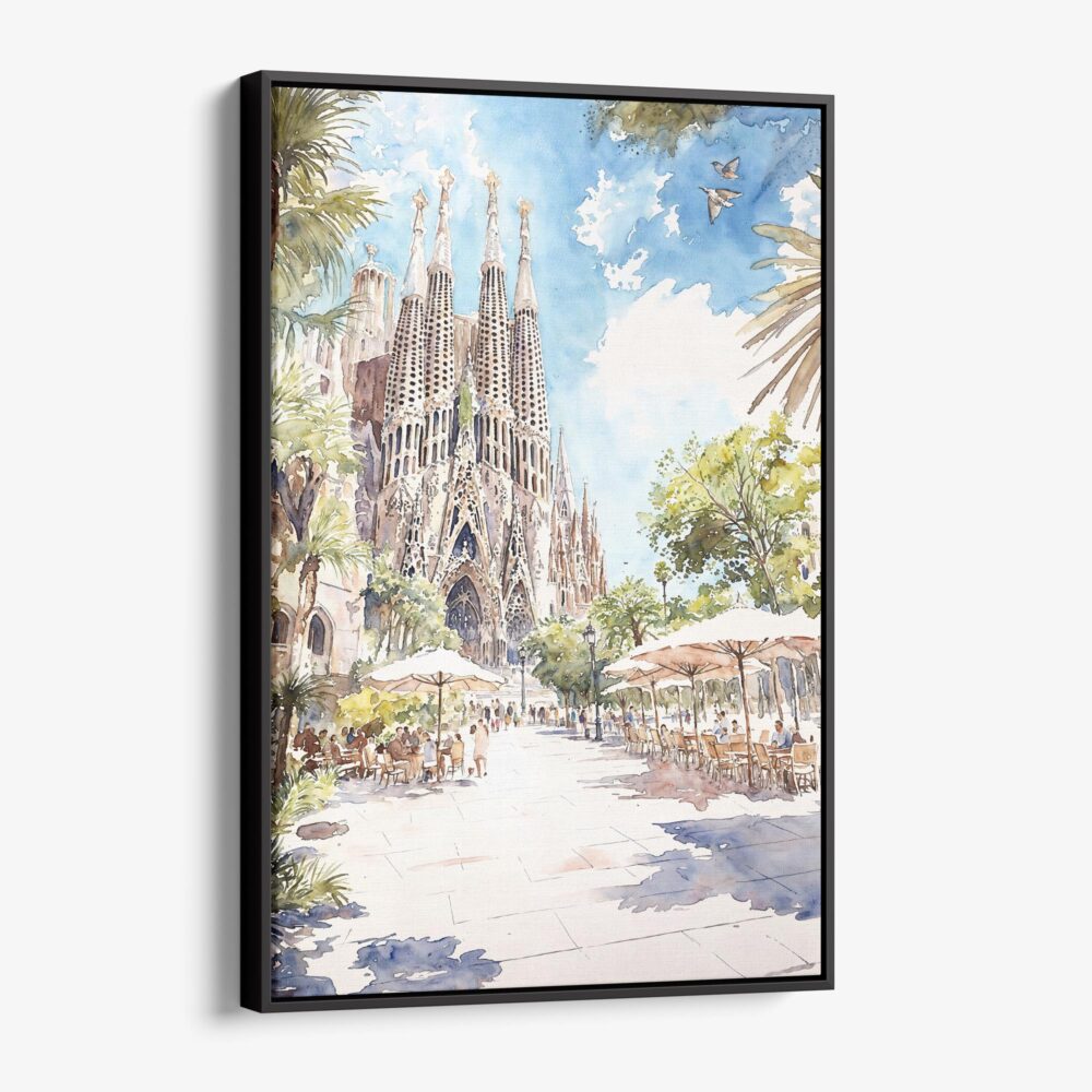 01 - Framed Sagrada Familia - Watercolor Canvas Print - Vertical - Main.jpg
