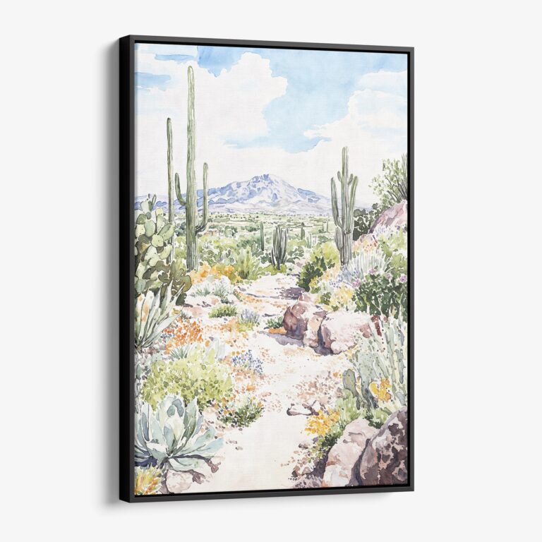 01 - Framed Saguaro National Park Watercolor Canvas Print - Vertical - Main.jpg