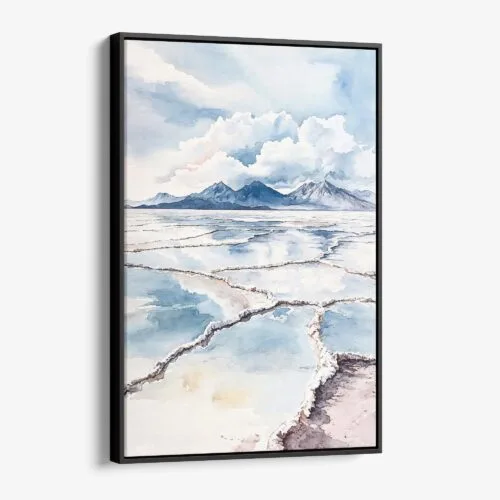 01 - Framed Salar de Uyuni Watercolor Canvas Print - Vertical - Main.jpg