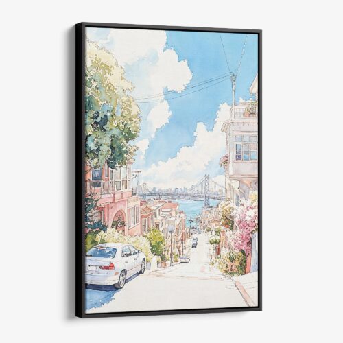 01 - Framed San Francisco Lombard Street - Watercolor Canvas Print - Vertical - Main.jpg