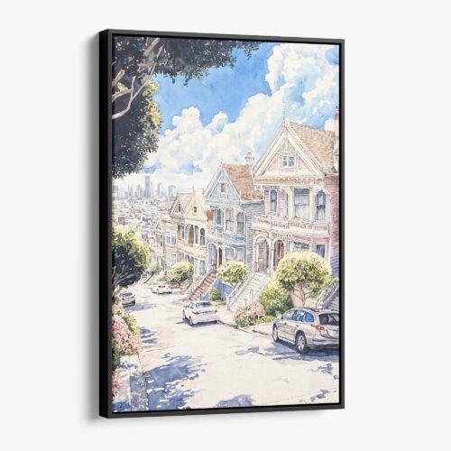 01 - Framed San Francisco - Painted Ladies - Watercolors Canvas Print - Vertical - Main.jpg