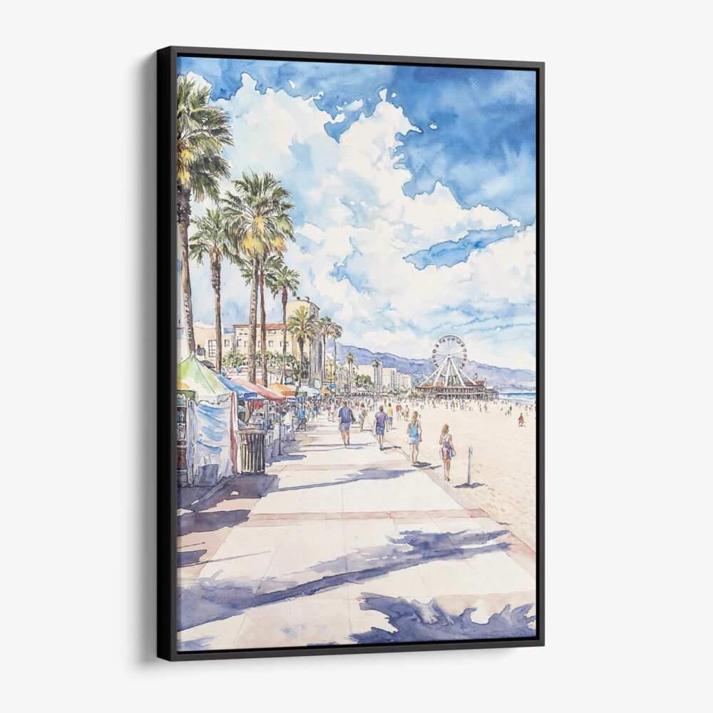 01 - Framed Santa Monica Watercolor Canvas Print - Vertical - Main.jpg 01 - Framed Santa Monica Watercolor Canvas Print - Vertical - Main.jpg