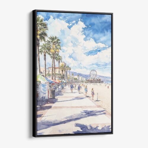 01 - Framed Santa Monica Watercolor Canvas Print - Vertical - Main.jpg
