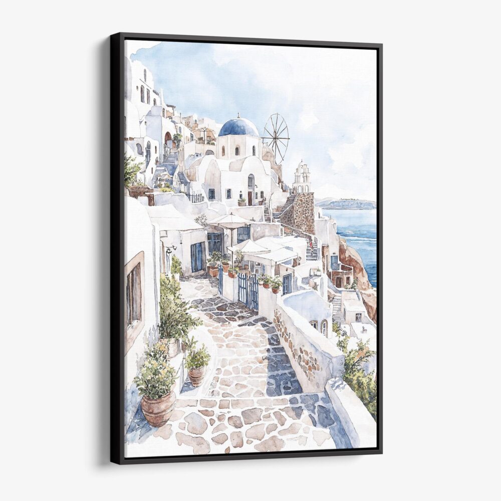 01 - Framed Santorini Blue Dome - Watercolor Canvas Print - Vertical - Main.jpg 01 - Framed Santorini Blue Dome - Watercolor Canvas Print - Vertical - Main.jpg