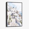 01 - Framed Santorini Blue Dome - Watercolor Canvas Print - Vertical - Main.jpg