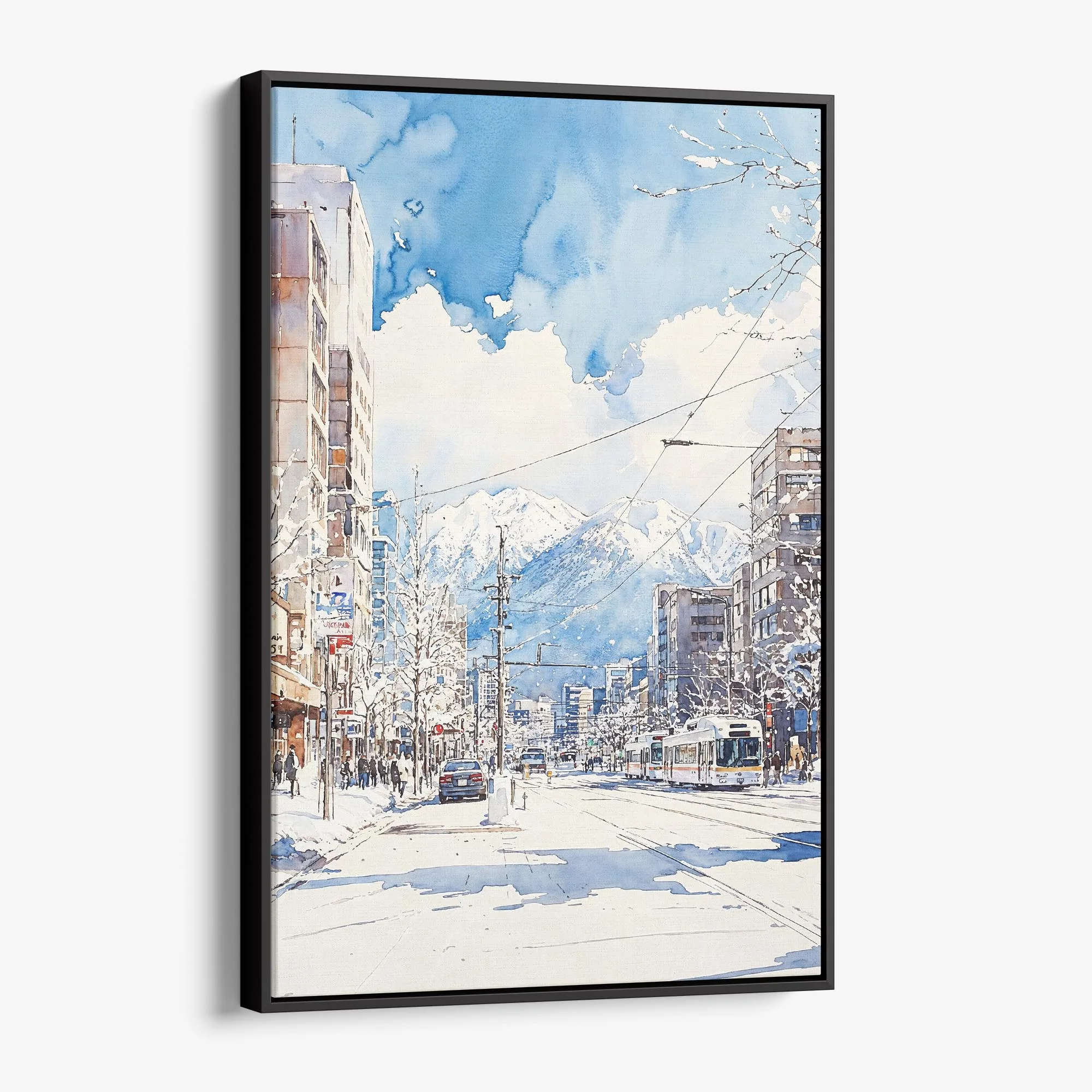 Sapporo Japan Watercolor Canvas Print – Urban Landscape Wall Art