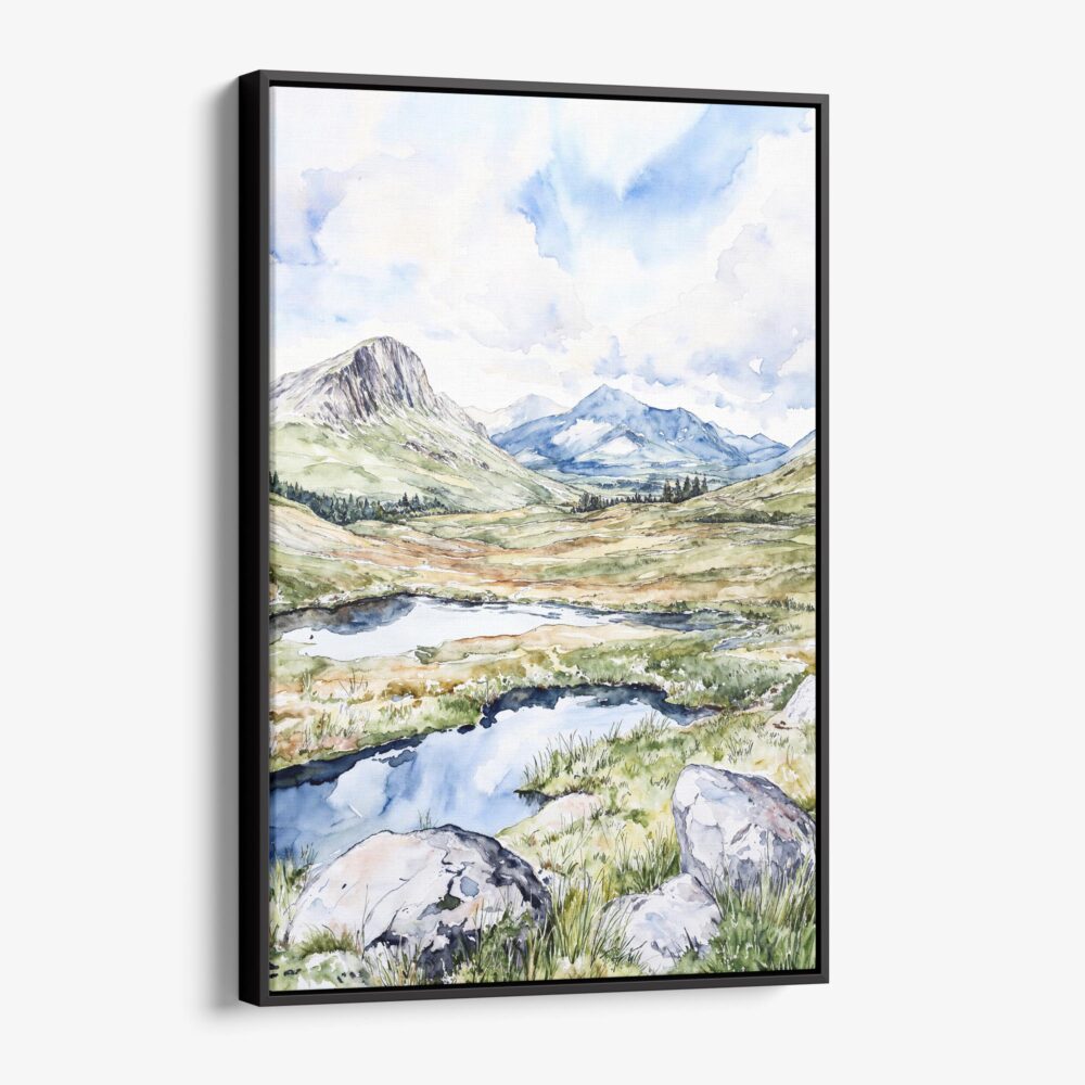 01 - Framed Scottish Highlands Watercolor Canvas Print - Vertical - Main.jpg