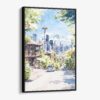 01 - Framed Seattle Skyline - Watercolor Canvas Print - Vertical - Main.jpg