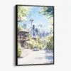01 - Framed Seattle Skyline - Watercolor Canvas Print - Vertical - Main.jpg