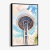 01 - Framed Seattle Space Needle Closeup Watercolor Canvas Print - Vertical - Main.jpg