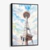 01 - Framed Seattle Space Needle Watercolor Canvas Print - Vertical - Main.jpg