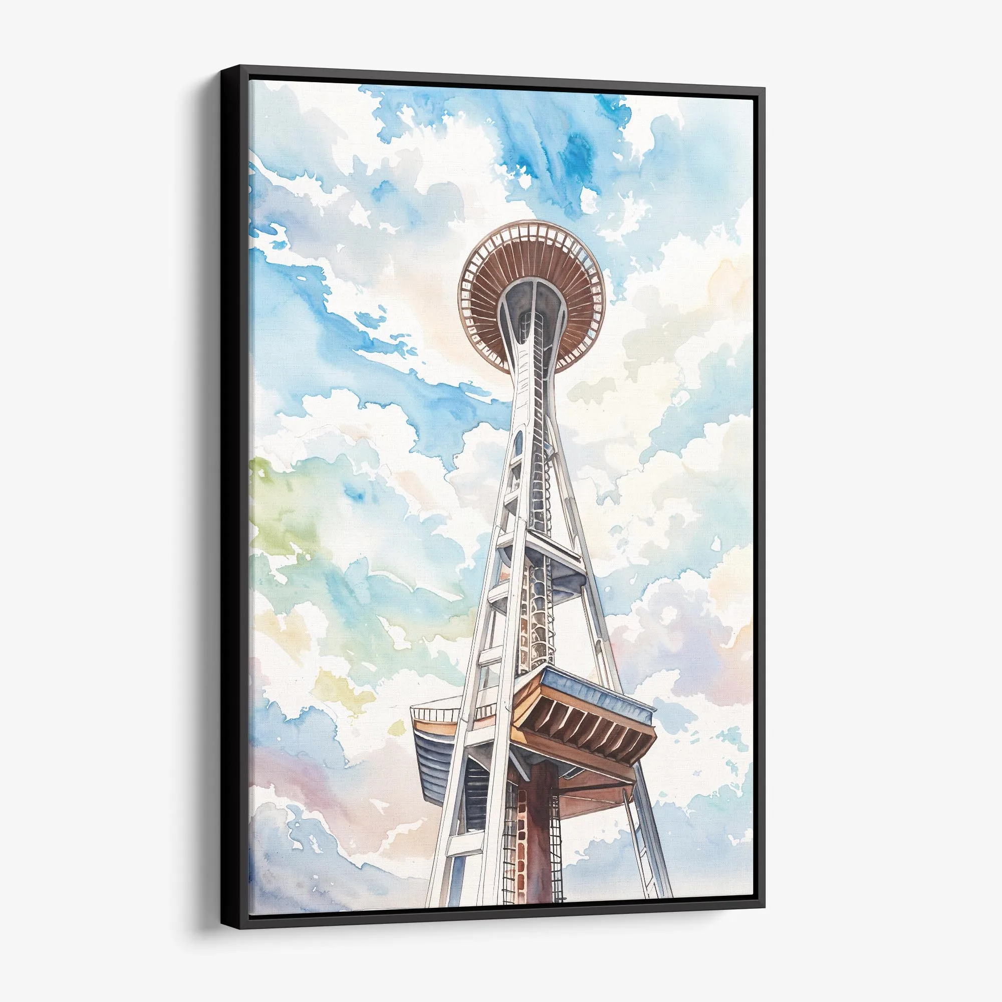 Seattle Space Needle Watercolor Canvas Print – Urban Skyline Wall Art