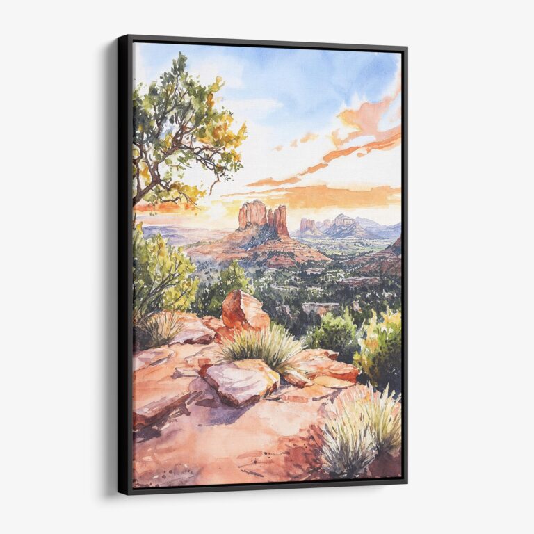 01 - Framed Sedona Arizona Watercolor Canvas Print - Vertical - Main.jpg