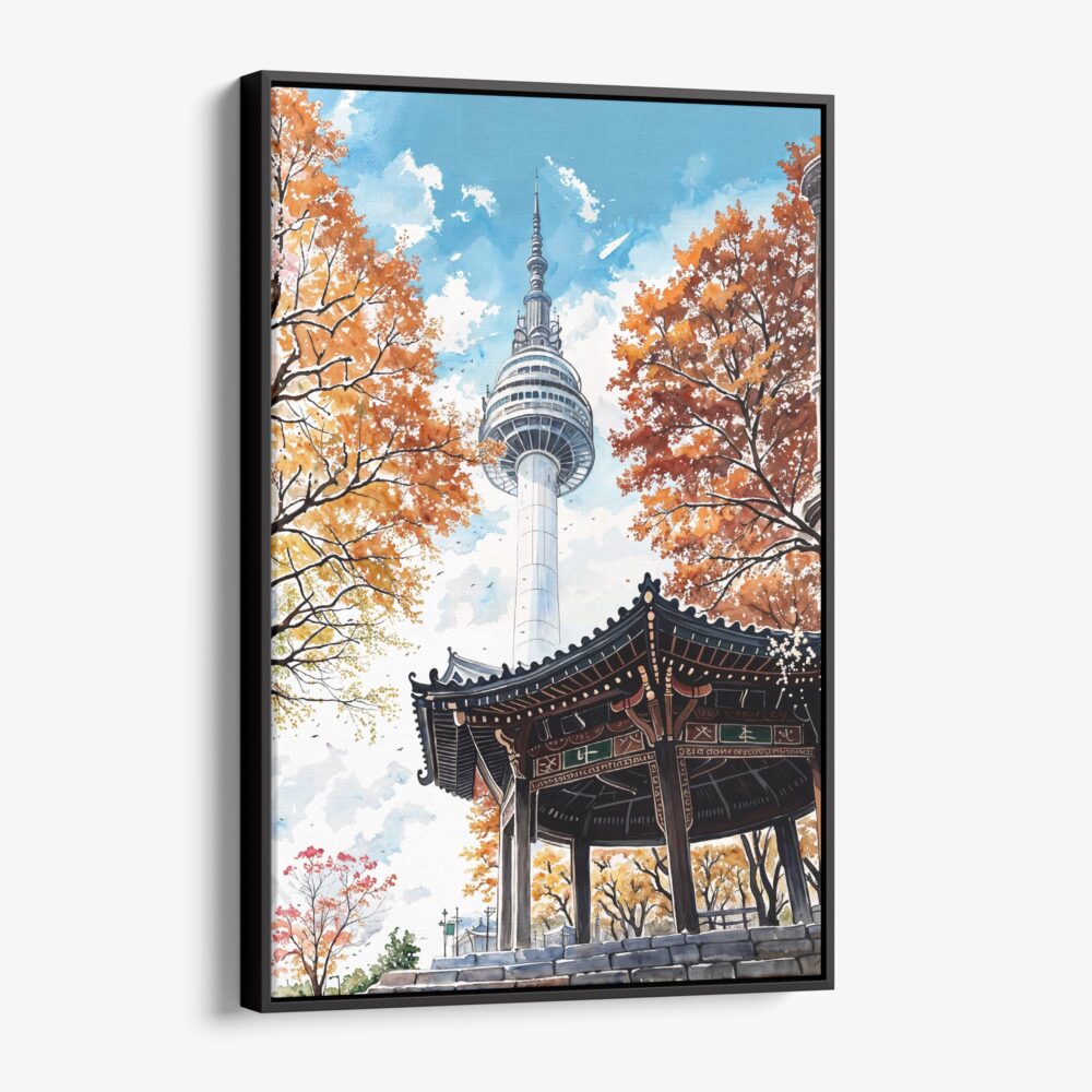 01 - Framed Seoul N Seoul Tower Watercolor Canvas Print - Vertical - Main.jpg 01 - Framed Seoul N Seoul Tower Watercolor Canvas Print - Vertical - Main.jpg