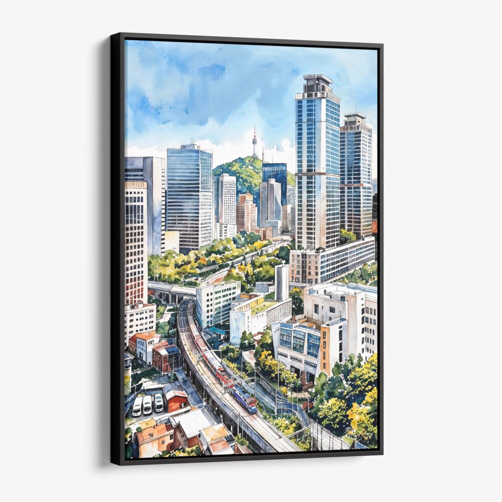 01 - Framed Seoul Skyline Watercolor Canvas Print - Vertical - Main.jpg 01 - Framed Seoul Skyline Watercolor Canvas Print - Vertical - Main.jpg