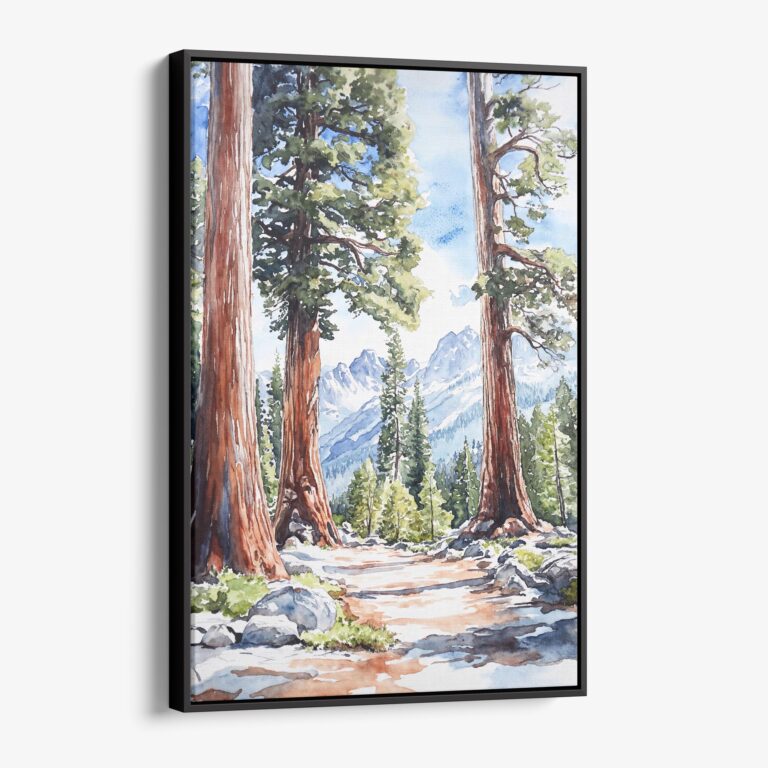 01 - Framed Sequoia California Watercolor Canvas Print - Vertical - Main.jpg