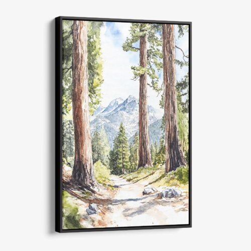 01 - Framed Sequoia National Park Watercolor Canvas Print - Vertical - Main.jpg