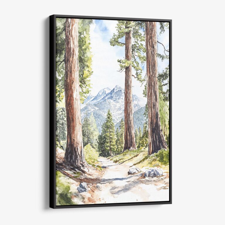 01 - Framed Sequoia National Park Watercolor Canvas Print - Vertical - Main.jpg