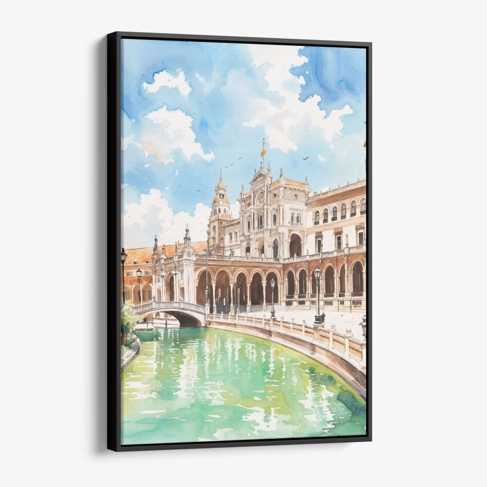 01 - Framed Seville Plaza De Espana Watercolor Canvas Print - Vertical - Main.jpg 01 - Framed Seville Plaza De Espana Watercolor Canvas Print - Vertical - Main.jpg