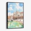 01 - Framed Seville Plaza De Espana Watercolor Canvas Print - Vertical - Main.jpg