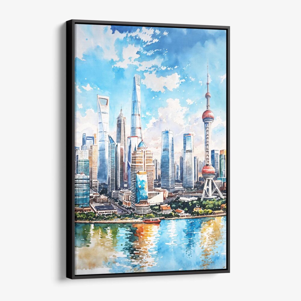 01 - Framed Shanghai China Watercolor Canvas Print - Vertical - Main.jpg 01 - Framed Shanghai China Watercolor Canvas Print - Vertical - Main.jpg