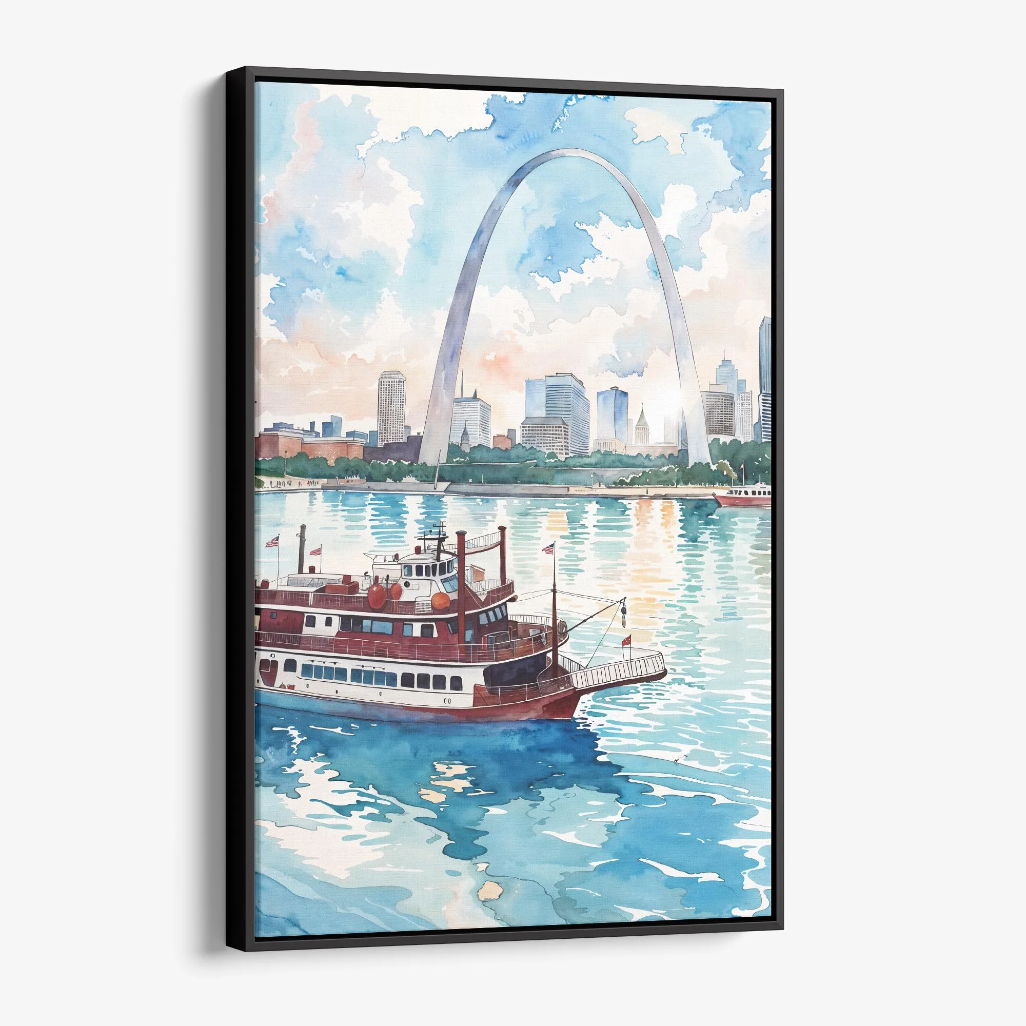 St Louis Watercolor Canvas Print – Scenic City Skyline Artwork