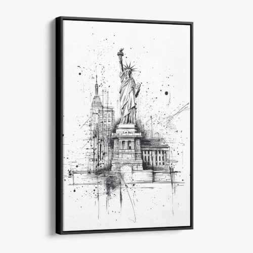 01 - Framed Statue of liberty - Pencil Drawing Canvas Print - Vertical - Main.jpg