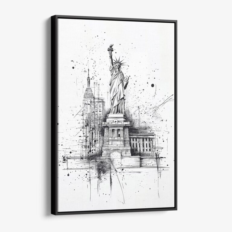 01 - Framed Statue of liberty - Pencil Drawing Canvas Print - Vertical - Main.jpg