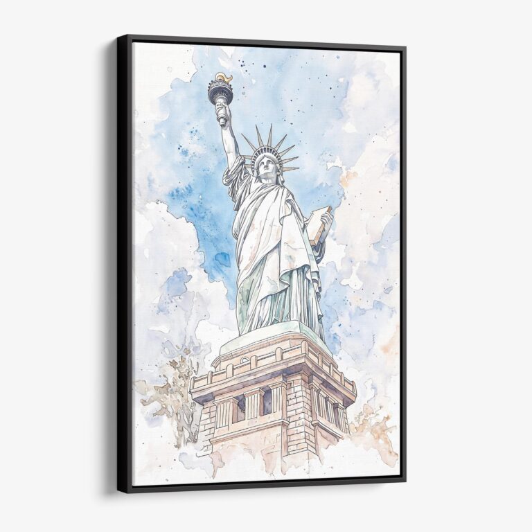 01 - Framed Statue of liberty - Watercolor Canvas Print - Vertical - Main.jpg