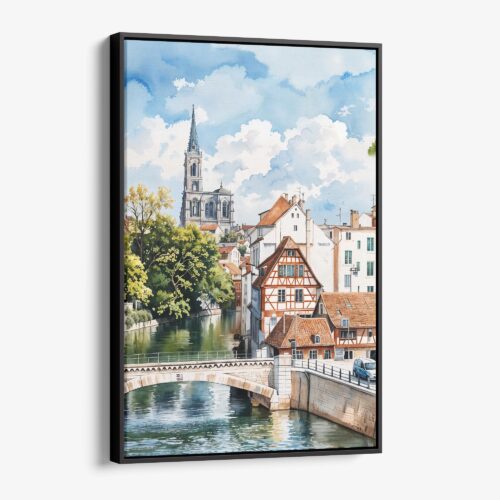 01 - Framed Strasbourg France Watercolor Canvas Print - Vertical - Main.jpg
