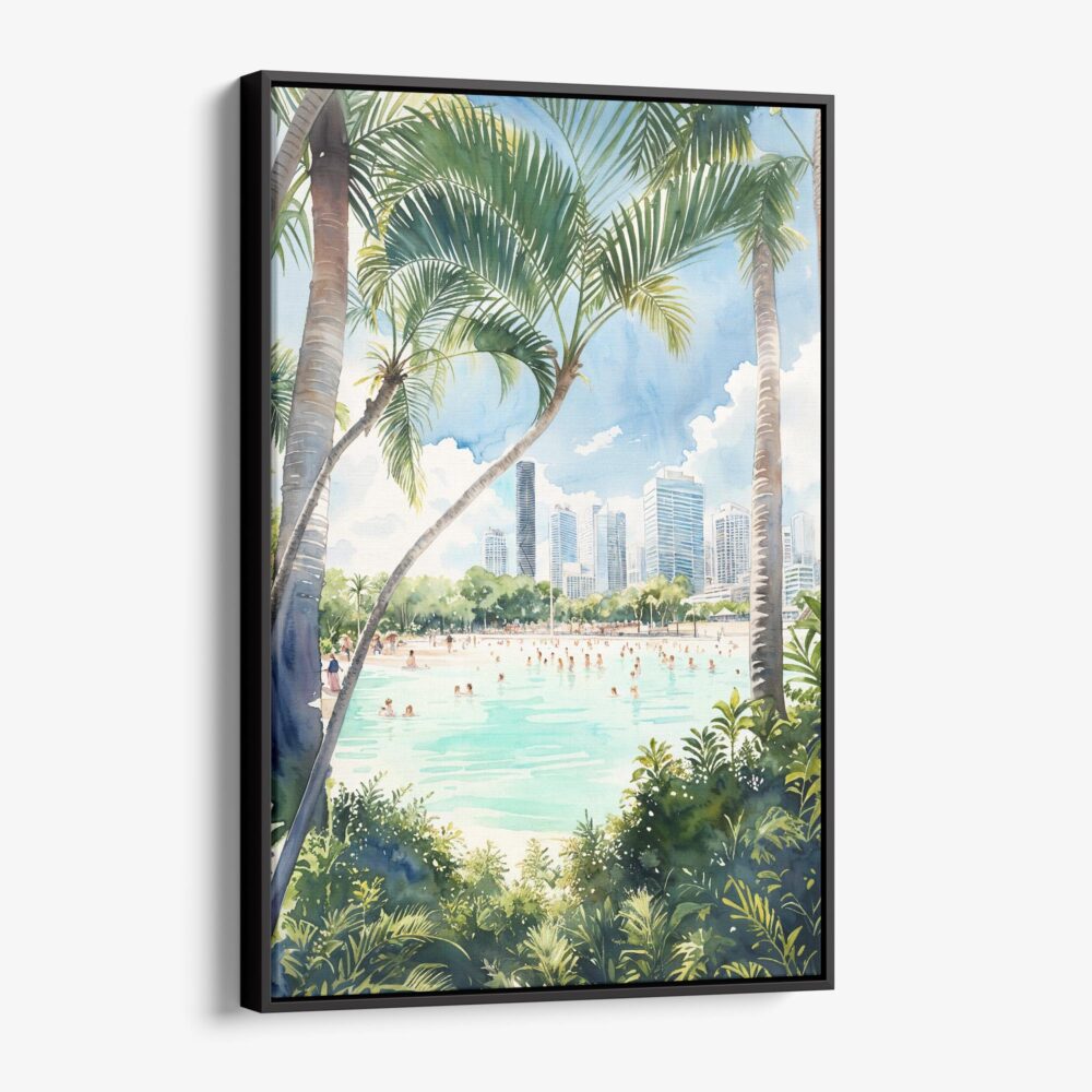 01 - Framed Streets Beach Watercolor Canvas Print - Vertical - Main.jpg