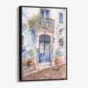 01 - Framed Streets of Lisbon Portugal Watercolor Canvas Print - Vertical - Main.jpg