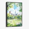 01 - Framed Summer in New York Central Park Watercolor Canvas Print - Vertical - Main.jpg