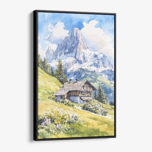 01 - Framed Swiss Alps Watercolor Canvas Print - Vertical - Main.jpg