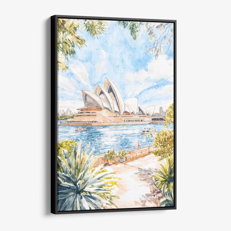 01 - Framed Sydney Australia Opera House Watercolor Canvas Print - Vertical - Main.jpg
