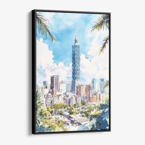 01 - Framed Taipei Watercolor Canvas Print - Vertical - Main.jpg