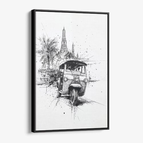 01 - Framed Thailand - Tuk Tuk 2 - Pencil Canvas Print - Vertical - Main.jpg