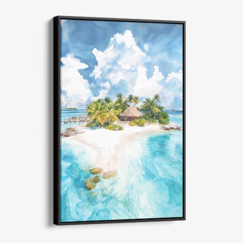 01 - Framed The Bahamas Islands watercolor Canvas Print - Vertical - Main.jpg